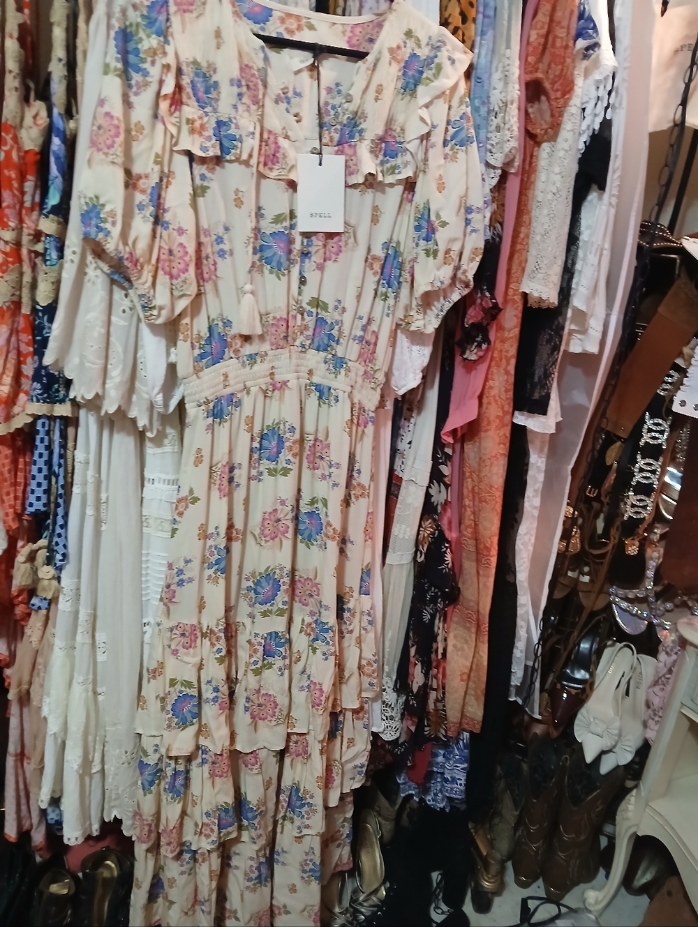 Spell Cream Floral Ruffle Maxi Dress
